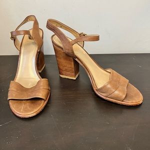 SOLD Stuart Weitzman Tan Leather Block Heel Sandals - Size 8